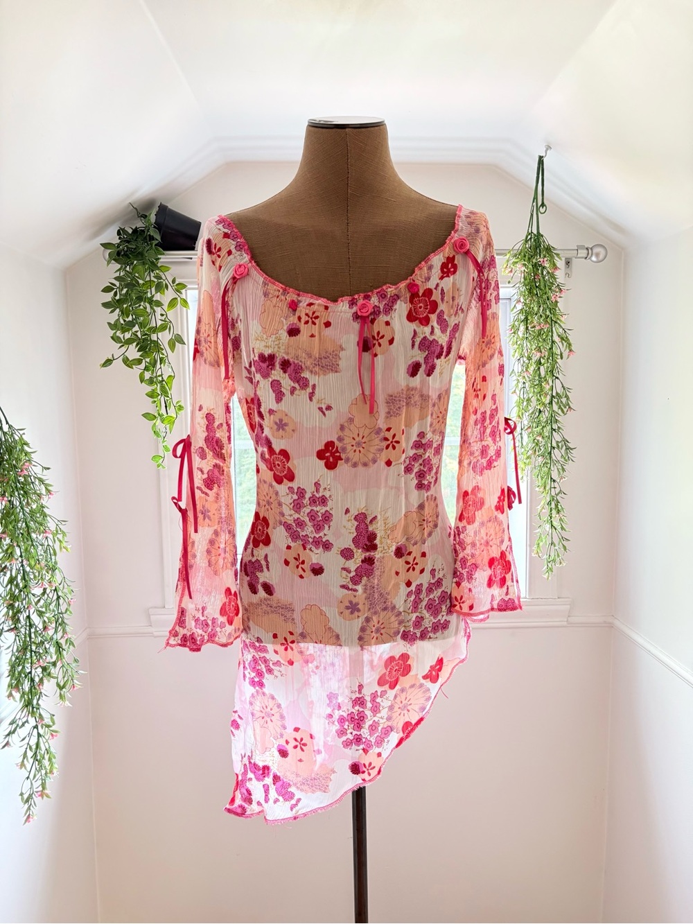 Sheer Floral Off the Shoulder Coverup in Pink